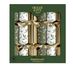 LUXURY - GOLD AND GREEN MISTLETOE (6 CRACKERS)